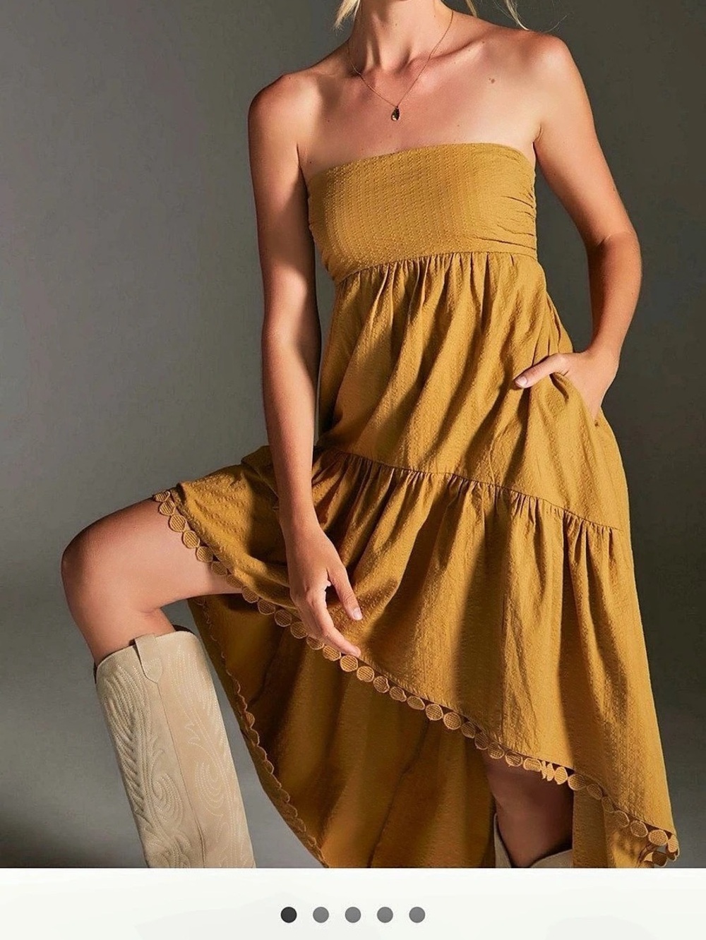 Pilcro Strapless High Low Dress in Brown